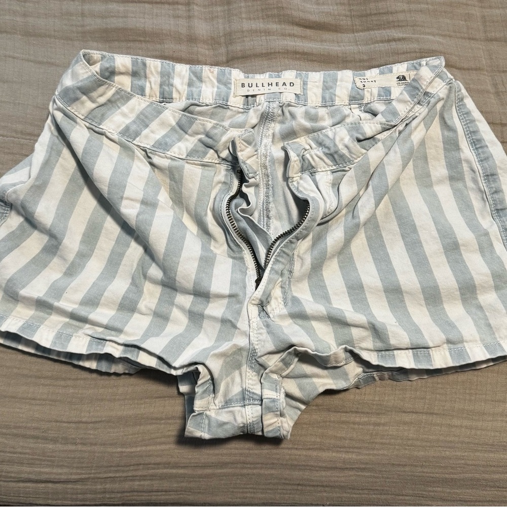 Bullhead Light Blue and White Striped Shorts